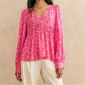 SEZANE Brune Blouse in pink/cream floral print. Size 36 or small. Like new